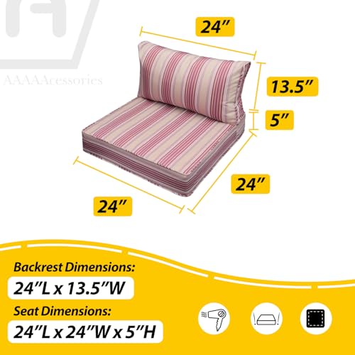 Image of AAAAAcessories Outdoor Seat Cushions for Chairs, Fade-Resistant, Waterproof Patio Furniture Replacement Cushions, 24 inch x 24 inch x 5 inch + 24 inch x 13.5 inch, Set of 2, Dusty Rose Garden Stripe