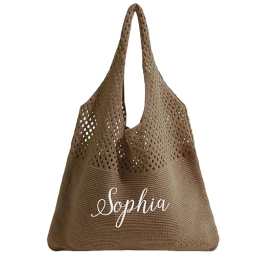 Bolsa de playa personalizada con nombre bordado para mujer miniatura 1