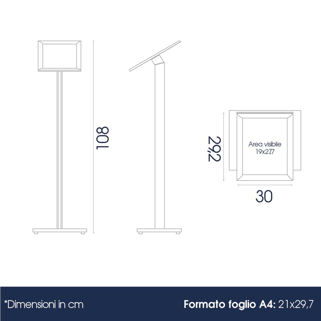 Danieli - Leggio Porta Menu A4 Orientabile. Espositore da Terra con Cornici a Scatto in Alluminio Anodizzato Silver. Supporto da Pavimento con Base Rettangolare in MDF per Poster e Avvisi