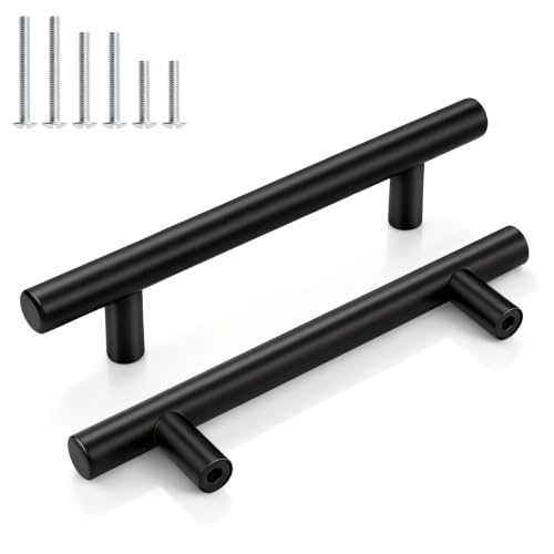 Gobrico 6 Pack 4 Inch (102mm) Hole Center Cabinet Pulls, Black Kitchen Cabinet Handles, Euro Style Drawer Pulls, Stainless Steel Cabinet Handles, 6-3/8'' Overall Length