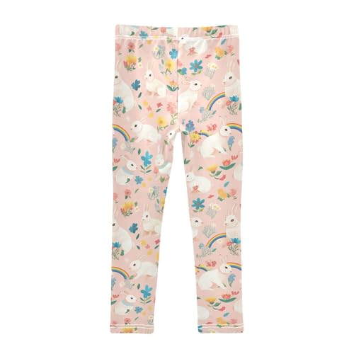 Rabbits Rainbows Girls' Leggings Toddler Doodles Flowers Kids Yoga Pants Dance Active Tights 4T2