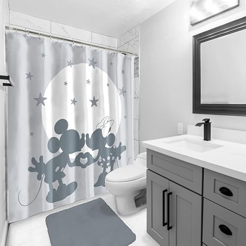 Disney Micky und Minnie Maus Duschvorhang 178 x 182 cm – Grauer Stoff für die Badezimmerdeko