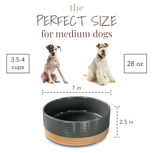 Mora Ceramic Pet Bowl Size Medium - Food/Water Dish for Large Puppies, Cats, Retrievers, Medium Sized Dogs, ect. 28oz or 4 Cups - Basic Bowls for Your Dog or Cat, Mix and Match for a Set - Charcoal - Thumbnail 2