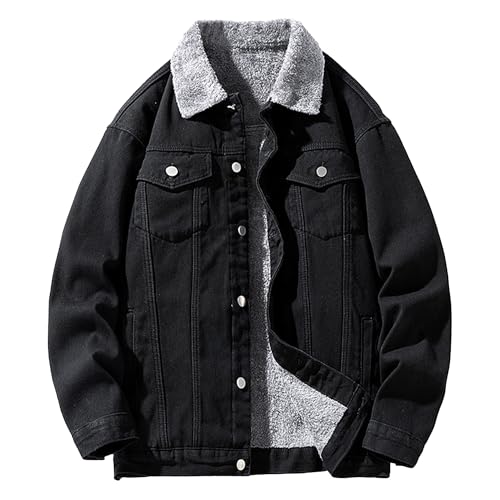 Men's Sherpa Wool Lined Denim Jackets Classic Fleece Collar Jean Trucker Jacket Plush Thickened Loose Jean Coats