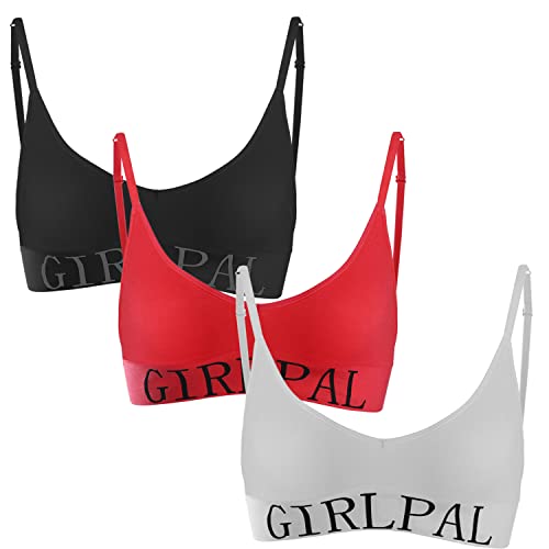 Girlpal Femme Soutien-Gorge sans Armatures col V Brassière Triangle Lingerie pour Femmes et Filles T-Shirt Bra Sexy Bustiier Soft Stretch Bralette Lot de 1/Lot de 2/Lot de 3 Noir + Beige + Rouge L Cover