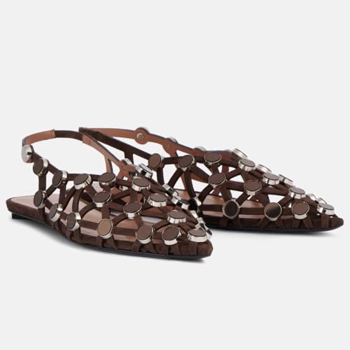 Arqa Velvet Mesh Dressy Ballet Flats for Women Riveted Suede Leather Low Heel Sandals Backless Footwear & Ballet Flats Ladies' Non-Slip Party Fashionable Shoes4