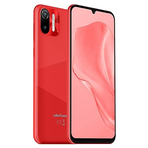Ulefone 4G Téléphone Portable Debloqué Note 6(P), 8,5mm Ultra Mince Dual SIM Smartphone,Écran HD+ 6,1'',Fente pour 3 Cartes, Android 11 Go,2Go + 32Go,Caméra 8MP+5MP,Déverrouillage du Visage GPS Rouge