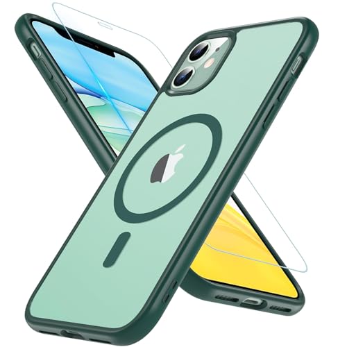 Coque pour iPhone 11 antichoc magnétique militaire verte avec protège-écran