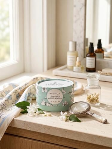 Herb & Root Jasmine Dusting Powder (2 oz Travel Size) – Talc-Free Body Powder with Arrowroot & Magnesium for Odor & Moisture – Soothing Anti-Chafe Powder for Underarms, Bra Line & Body – Made in USA Detail