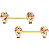 Body Candy 14G Womens Nipplerings Piercing PVD Steel 2Pc Fly Away Red Hot Air Balloon Nipple Ring Set 9/16'
