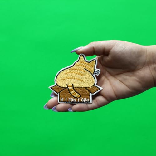 If I Fits I Sits Patch Cat In Box Embroidered Iron On