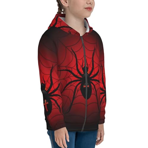 Spider on the Web Kids Pullover Hoodies Boys Zip Up Sweatshirts Girls Athletic Clothes with Pocket4