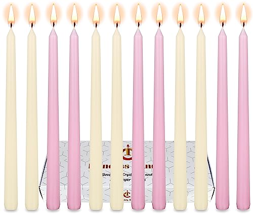 Princess 12 Pack Tall Taper Candles - 10 Inch 6 Ivory, 6 Pink Dripless, Unscented Tapered Candle - Paraffin Wax With Cotton Wicks - 7.5 Hour Burning Time #TOP9