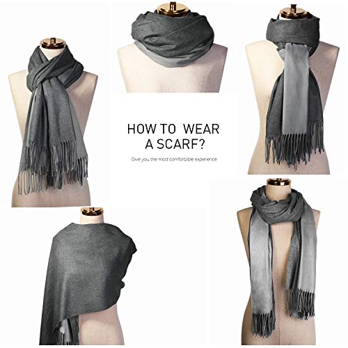 SOJOS Women Men Reversible Large Soft Cashmere Wool Wraps Shawls Scarf SC302 with Dark Grey&Light Grey - Thumbnail 2