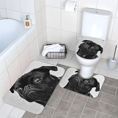 Tapis de bain contour couvercle toilette ensemble 3 pièces carlin noir