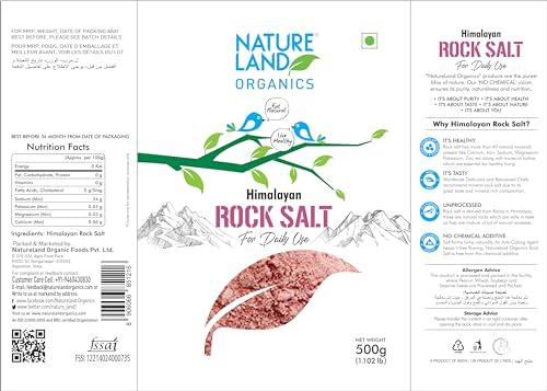 Image of Natureland Organics Himalayan Pink Rock Salt 500 Gm - Organic Rock Salt (Pack of 2)