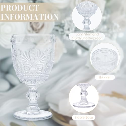 CHICERA 6 Pcs White Wine Glasses,Goblet Glasses,Vintage Glassware, Made of Sturdy and Durable Glass Can be Used for Weddings, Everyday Fun Parties and More! by CHICERA - Used condition - Image 4