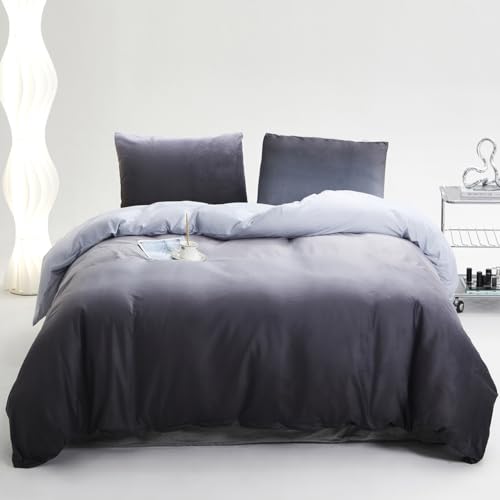 KAREVER Gray White Gradient Comforter Set Twin Velvet Bedding Modern