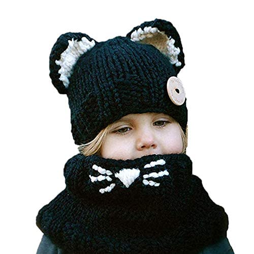 LERTREEUK Gorro de punto cálido para niños y niñas, para 2 - 6 años, Negro , M Cover