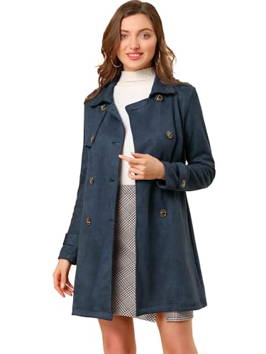 Trench-coat à double boutonnage en faux suède Allegra K pour femme