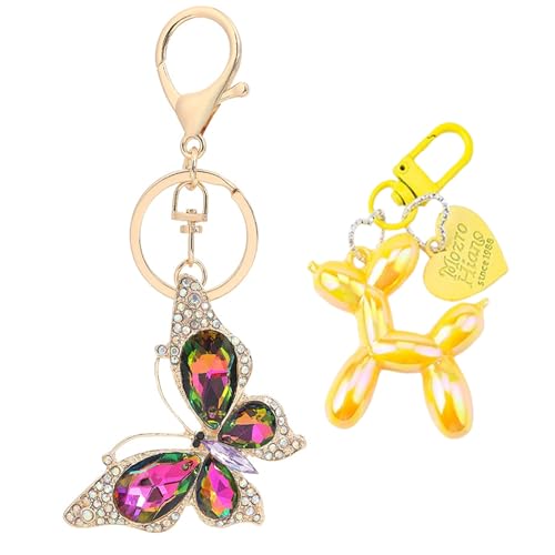 Keychain for Women KeyChain with Diamond Butterfly Pendant Cute Jelly Balloon Dog Design Key Bag Chain Accessories for Keyring Handbag Stanley Cup Decor for Girls Christmas Valentine's Day Gift