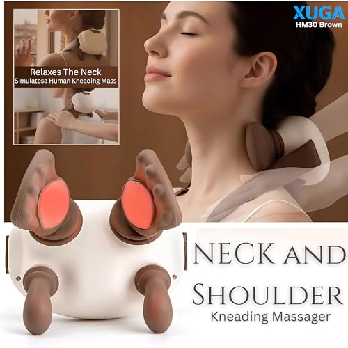 Image of XUGA HM030 Bionic Heated Massager, Wireless Portable Shiatsu Neck and Back Massager, 3 Custom Modes, 4D Kneading Massage, Simulated Human Hand Design for Pain Relief and Muscle Relax (Brown)