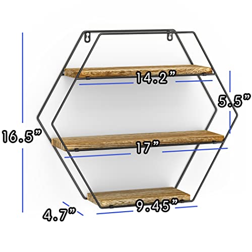 Tfer Floating Shelves Wall Mounted Hanging Shelf Hexagon Rustic Farmhouse Shelves For Wall Decor,Storage | Metal Bracket And Reclaimed Natural Wood Shelf For Living Room,Bedroom,Bathroom,Kitchen #TOP2
