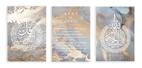 Coran moderne Ayatul Kursi affiche islamique marbre bleu pour grand mur