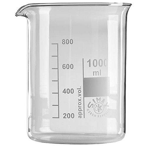 6 x 1000ml Becherglas aus hitzefestem Borosilikatglas, graduiert, mit Ausguss, niedrige Form * Messbecher, Bechergläser, Laborglas, Laborbecher *