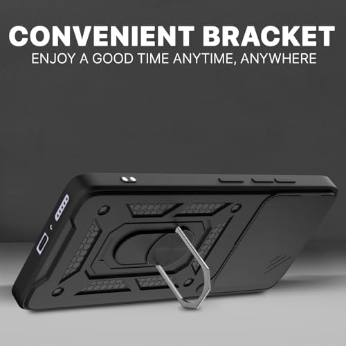 Image of Pikkme Back Cover for Poco M7 Pro 5G | D10 Tough Armor | 360 Protection Case | Sliding Camera Shield Cover & Ring Holder Stand Bumper Case (Black)