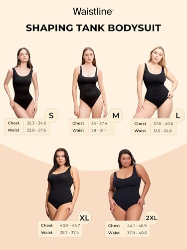 WAISTLINE Women's Sleeveless Bodysuit - Seamless Tummy Control Shapewear Body Suit - Sculpting Snatched Waist Shaper