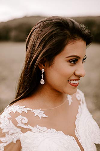 SWEETV Cubic Zirconia Teardrop Wedding Bridal Earrings for Women,Bridesmaids,Brides - Crystal Rhinestones Dangle Earrings Jewelry3