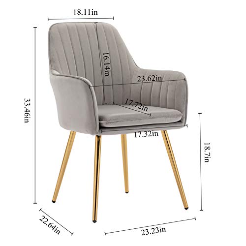 Artechworks Velvet Modern Living Dining Room Arm Chair Club Leisure Guest Lounge Bedroom Upholstered Chair With Gold Metal Legs, Gray #TOP5