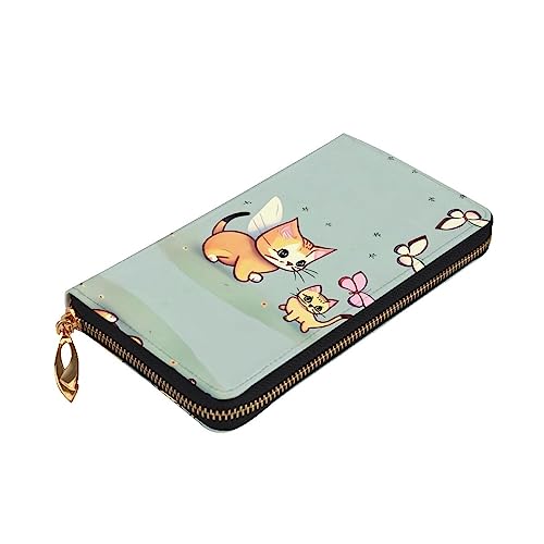 Leather Wallet 7.48 x 4.13 in - Stylish and Durable Wallet for Women with Multiple Compartments and Zipper Design Kitten Butterfly Pattern3