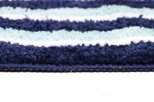 Image of THE HOME TALK Cotton Bathmats | Water Absorbent Runners | Regular Striped Rugs | Floor Mats for Kitchen, Bathroom & Sink | Ultra Soft Mats | Non-Slip Store (Blue Waves, 40x60 CM)