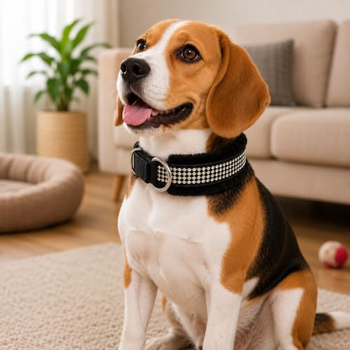 Image of Nylon Dog Neck Belt Collar Combo Set, Adjustable Size, Durable Material, Comfy Soft Fur Padded for 15-25 Kilograms Dogs (M, Black, Red, Pack of 2)