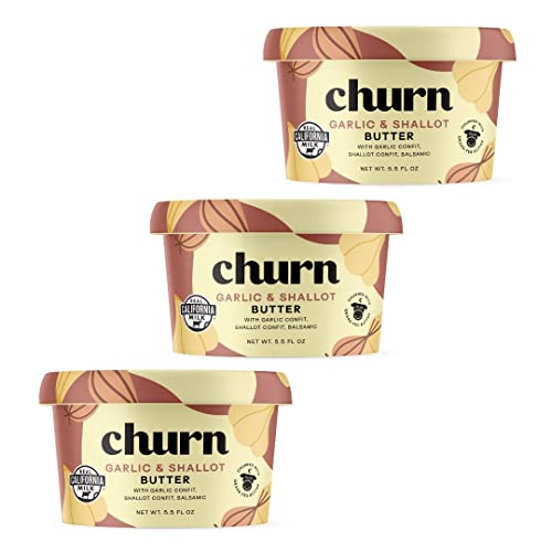 Churn Garlic & Shallot Butter, Flavored Butter Churned With Organic Grass Fed Butter (5.5Oz, Pack Of 3) - Non-Gmo, Hormone-Free, Compound And Finishing Butter #TOP2