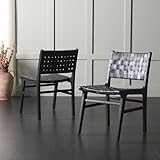 SAFAVIEH Home Collection Taika Black Woven Leather/Black Solid Wood Dining Chair Set of 2 (Fully Assembled)