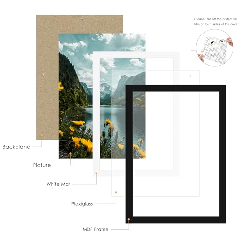 Picrit 19x27 Picture Frame 3 Pack, Black Poster Frame, Display Poster 16 x 24 with Mat or 19 x 27 without Mat for Horizontal or Vertical Wall Mounting