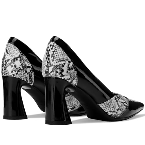 TDD High Heels for Women Patent Leather Pointed Toe Pumps Animal Print Snake Skin Closed Toe Chunky Block Dressy Comfortable Sexy Elegantes Wedding Slip On Formal Prom 3 Inch Shoes3