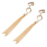 Latigerf Gold Plated Long Tassel Screw Back Non-Pierced Clip on Earring Clips for non Pierced Ears for Banquet