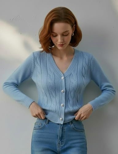 Image of Women's Casual Slim Fit Cardigan Sweaters Long Sleeve Button Down Lightweight Waist Length