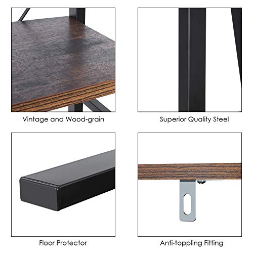 HOMFA Ladder Shelf, 5 Tier Vintage Bookcase, Multifunctional Bookshelf Plant Flower Stand Storage Rack Shelves, Wood Look Accent Metal Frame Modern Furniture Home Office