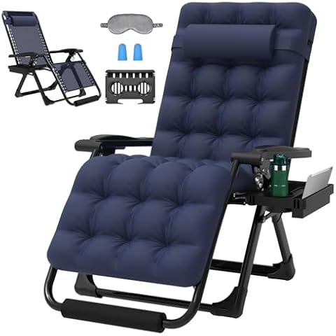 ZENPETIO 29In XL Zero Gravity Chair w/Cushion, Zero Gravity Recliner Lounge Chair for Indoor and Outdoor, Reclining Camping Chair for Lawn, Anti Gravity Chair with Cup Holder and Footrest, 440LBS Cover