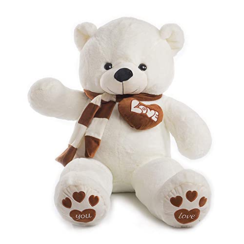 YunNasi Osos de Peluche Grandes Oso de Peluche Gigante Juguetes de Peluches Suave con Bufanda Teddy para Niños, Niñas (Blanco, Grande)