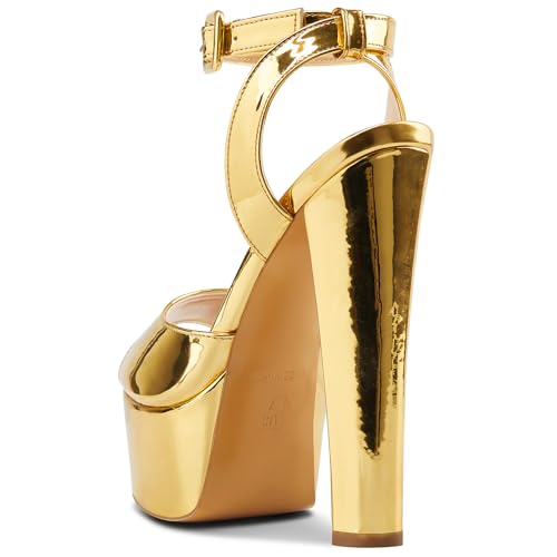 NobleOnly Womens High Block Platform Heel Peep Toe Ankle Strap Sandals Buckle Prom Dress Shoes 5.9 Inches Heels2