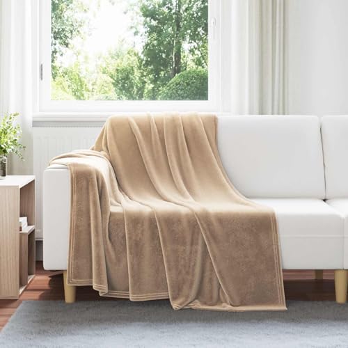 Couverture polaire camel 150x200 jeté de canapé et lit doux - 3