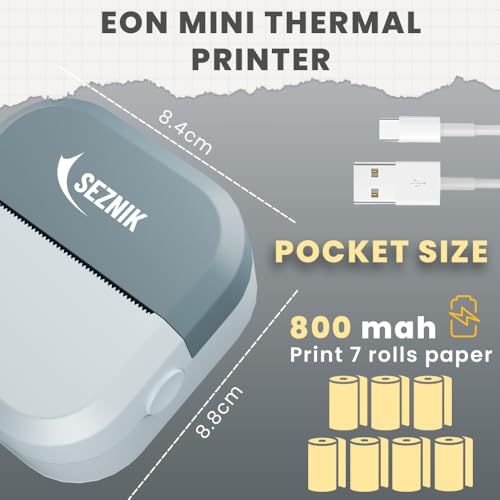 Image of SEZNIK Mini Printer, Inkless, Thermal, Portable Printer for Study Notes (Blue)