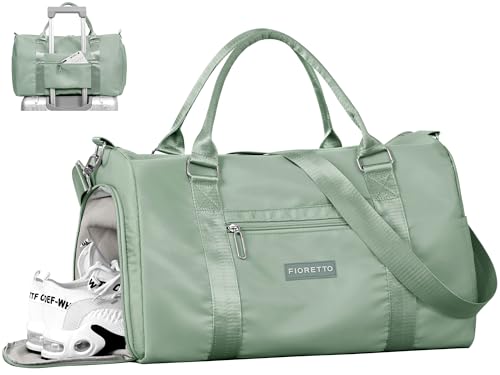 FIORETTO Womens Gym Tote Duffle Bag with Wet Pocket & Shoe Compartment, Sports Duffel Overnight Weekender Hospital Workout Carry on Bag for Girls, Ideal for Travel, Swimming, Dance, Ballet Celadon