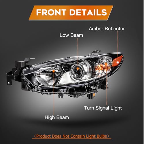 LBRST Headlight Assembly Compatible With 2014-2017 for Mazda 6 Sedan 4-Door OE Style Black Housing Amber Reflector Driver and Passenger Side Headlamp GMP2510L0 MA2518160 by LBRST - Image 3